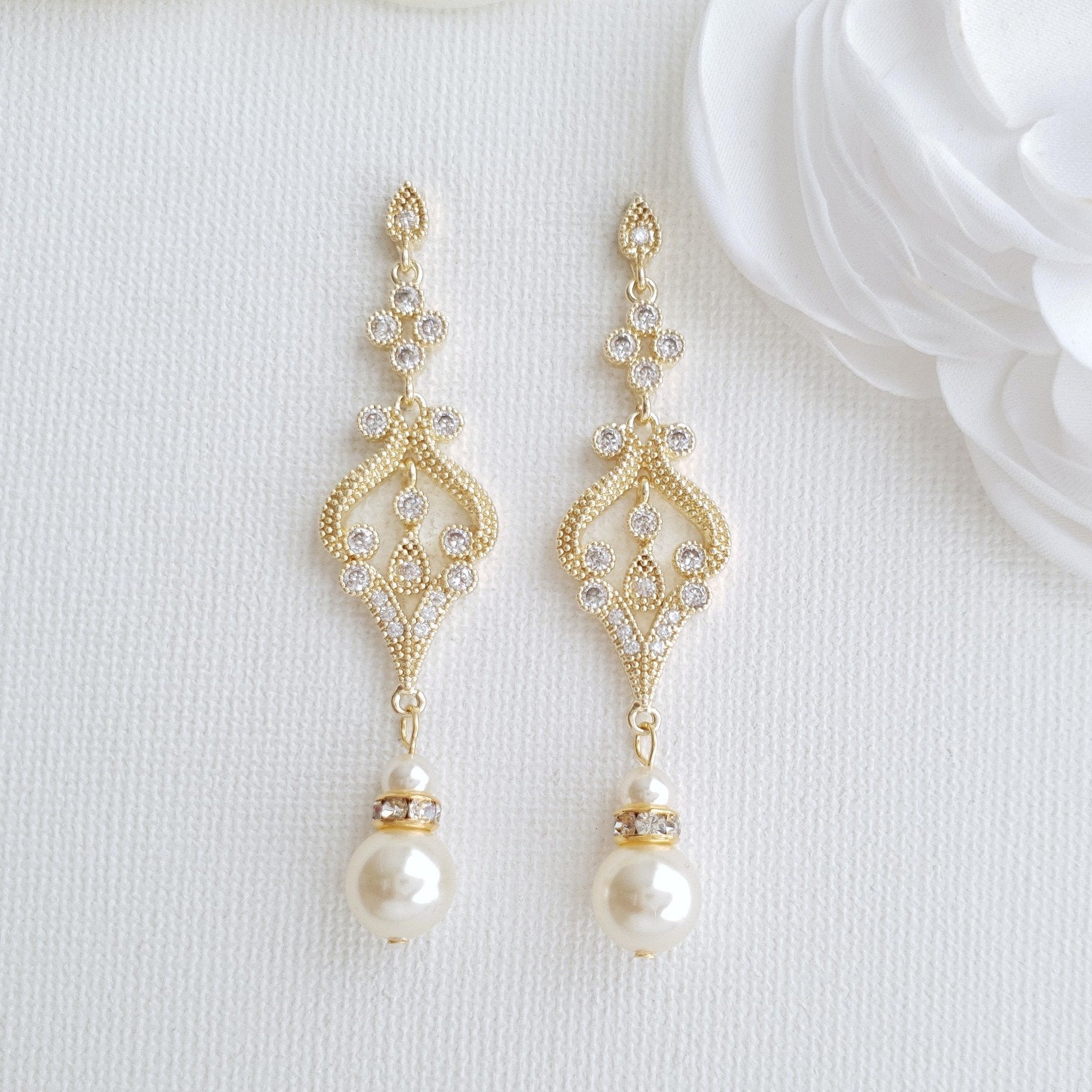 Gold Bridal Earrings With Pearl Drops for Brides & Bridesmaids –  PoetryDesigns